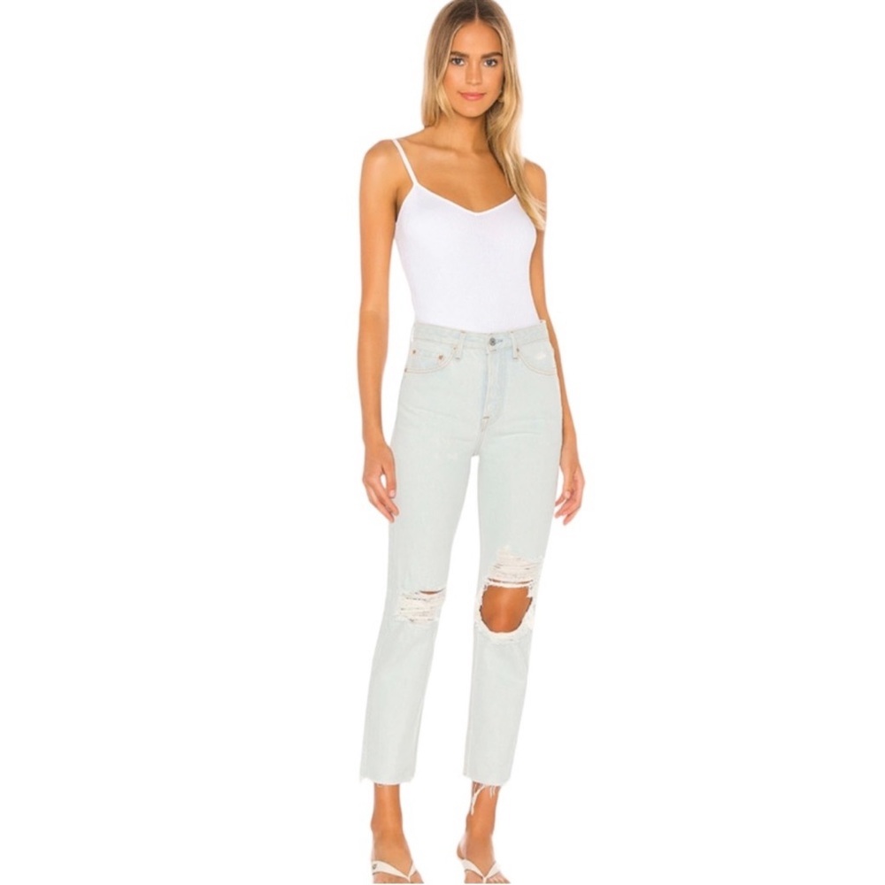 GRLFRND Mica High Rise Distressed Crop Jeans in Romeo Wash Size 28